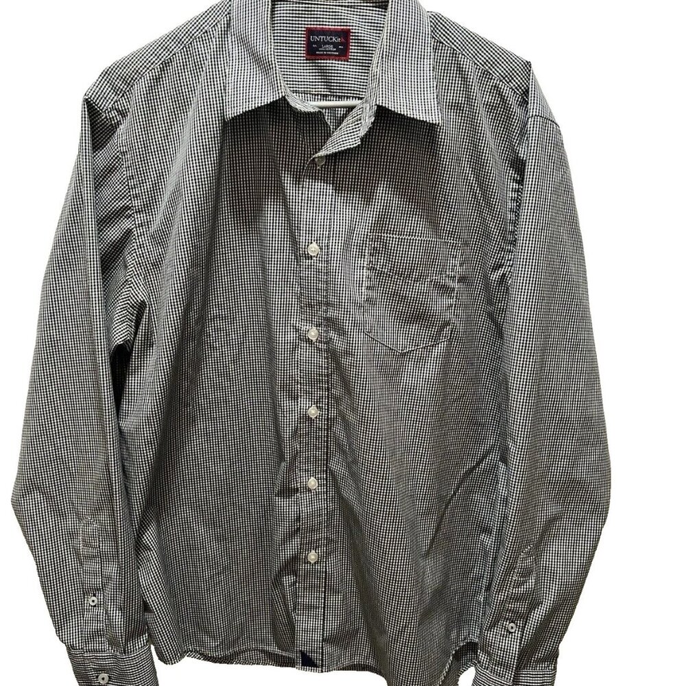 UNTUCKit Men’s Large Blue & White Check Plaid Button Down Shirt Long Sleeve LG